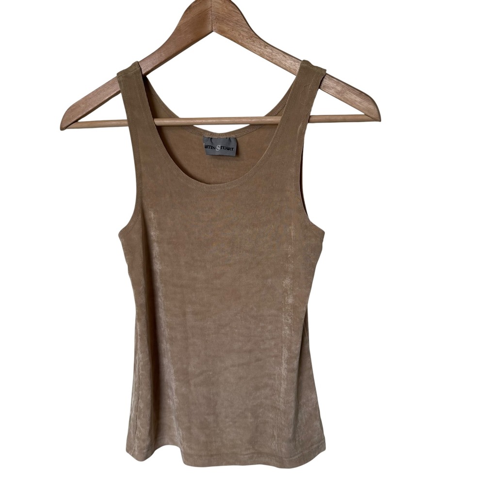 Martin Stuart Tank Top Womens S Tan Excellent Y2K Vintage Shimmer Ribbed Scoop